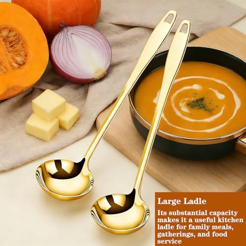 2 Pack Gold Soup Ladle Stainless Steel Serving Spoon - Image 4