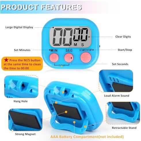 ZILLEEN Classroom Timer for Kids Teachers 6 Pack Digital Timers Blue White - Image 7
