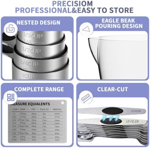 Measuring cups and spoons set, Magnetic Measuring 5 Cups 7 Spoons & 1 Leveler - Image 2