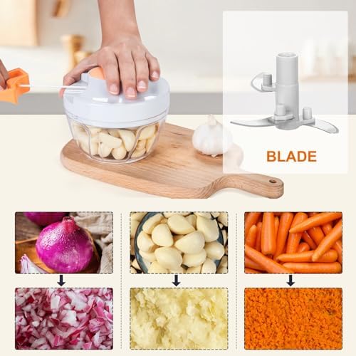 Manual Food Processor & Vegetable Chopper, Hand Pull String Garlic Mincer Onion - Image 5
