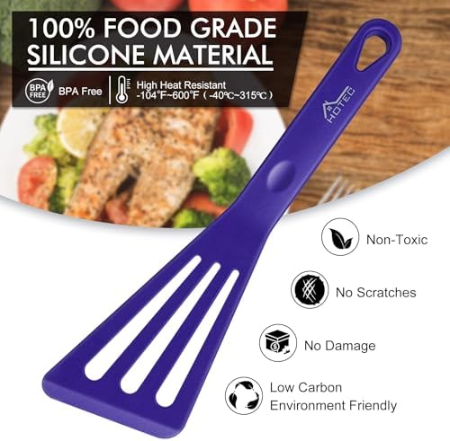 HOTEC 2-Pack Silicone Slotted Fish Turner Spatula Set, Classic Blue - Image 3