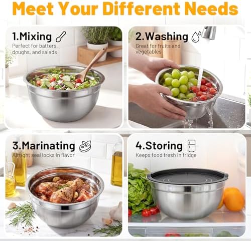 Beasea Mixing Bowls with Lids Set, 2 Pack 2 QT Stackable Stainless Steel Mixing - Image 6