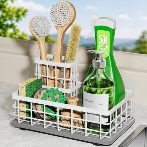 Extra Large Sink Caddy with Drying Stone, Sponge & Brush Holder by HOKEMOM