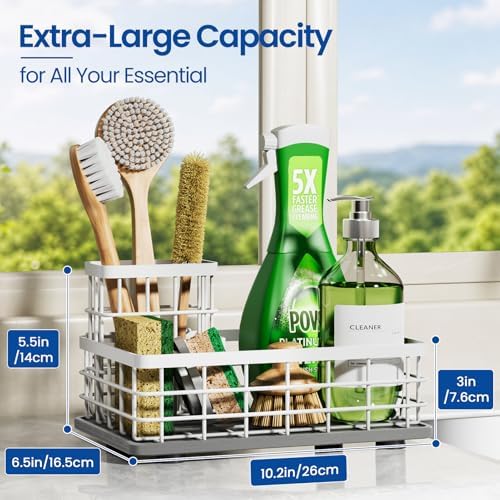 Extra Large Sink Caddy with Drying Stone, Sponge & Brush Holder - Image 2