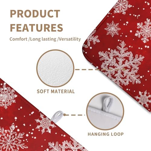 Christmas Dish Drying Mat for Kitchen Counter 18x24 Inch Red Snowflake Xmas - Image 3