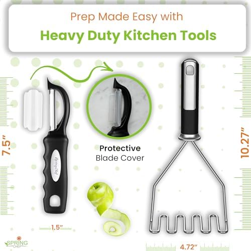 Spring Chef Stainless Steel Potato Masher & Durable Vegetable Peeler Set - Image 3