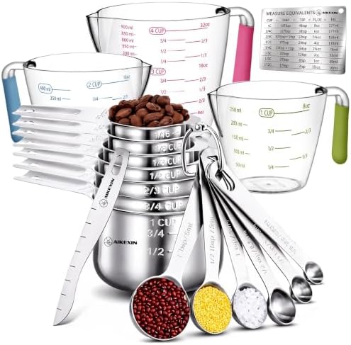 AIKEXIN Stainless Steel Measuring Cups & Spoons Set, Precision Baking Tools by AIKEXIN
