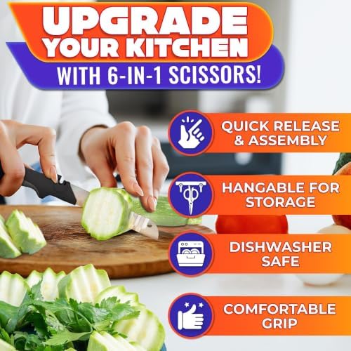 7-in-1 Cutting Board Scissors for Food, Ribbed Blades, Heavy-Duty - Image 4