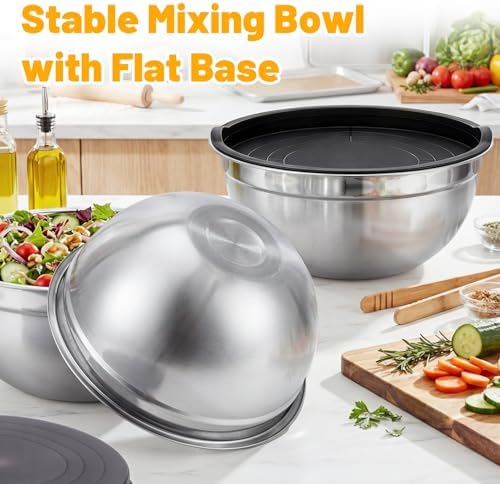 Beasea Mixing Bowls with Lids, 2 Pack 4 QT Stackable Stainless Steel Mixing - Image 5