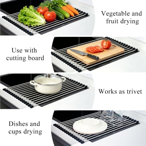 Roll Up Dish Drying Rack 17.5''x11.8'' Black - Image 5
