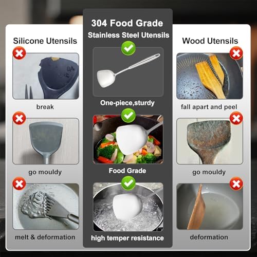 304 Stainless Steel Cooking Utensils Set, Metal Kitchen Utensils Set Include - Image 3