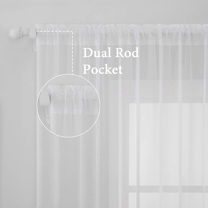 MIULEE White Window Sheer Curtains 2 Panels Width 42 x Length 72 Inches | Sheer - Image 2