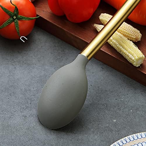 Berglander Non-stick Silicone Solid Serving Spoon, Titanium Gold Plating handle - Image 5