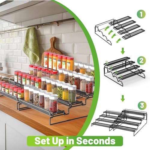 2 Pack Spice Rack Organizer for Cabinet, 4 Tier Black Seasoning Organizer Rack - Image 5