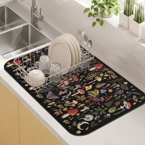 Dish Drying Mat Kitchen Decor Countertop, Super Absorbent Coffee Bar Mat by Kuyig+Home