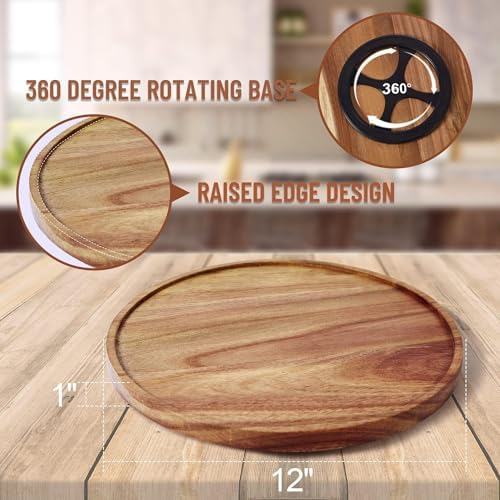 12-inch Acacia Wood Lazy Susan Organizers, Turntable - Image 3
