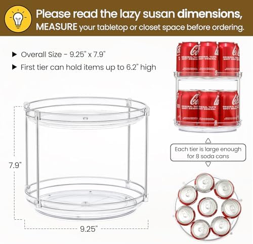 2 Set 2 Tier Stable Clear Acrylic Lazy Susan Turntable Organizers - Image 2