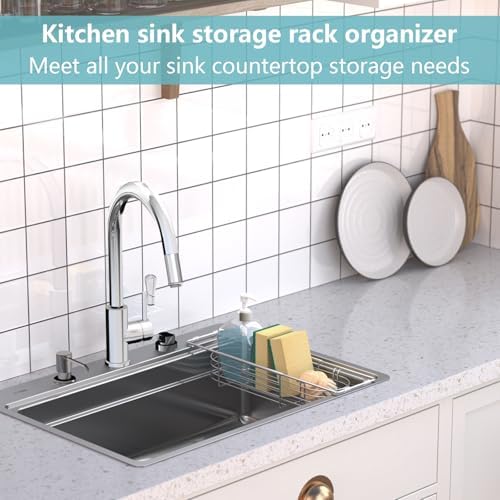 Sink Caddy Sponge Holder Kitchen Sink Organizer Expandable 13.4" to 17.1" - Image 2