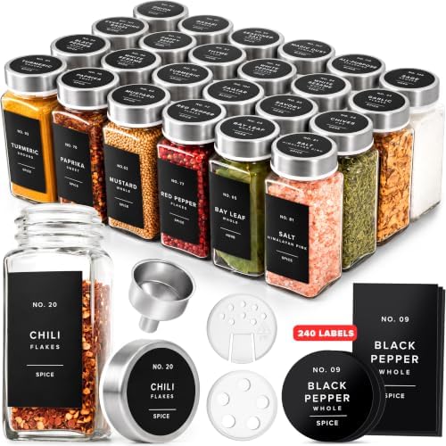 EDELHAUS Glass Spice Jars with Label, 24x Stainless Steel Lids by EDELHAUS