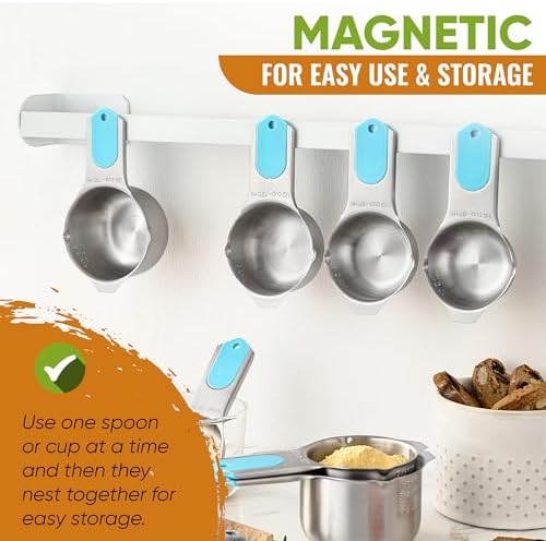 Spring Chef 15 Magnetic Measuring Cups & Spoons Set w/Levelers, Aqua Sky - Image 4