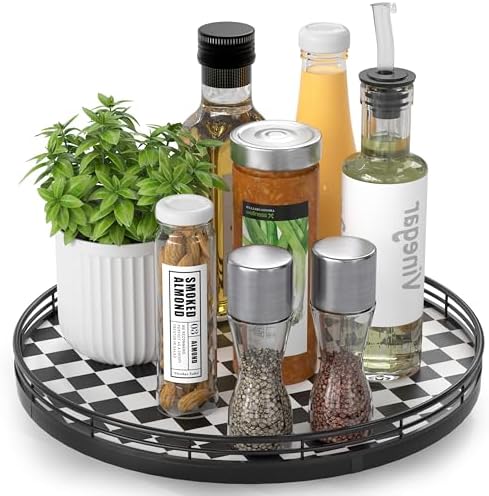 AMH 12 Inch Black and White Checkerboard Lazy Susan by AMH