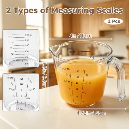 2 Pcs 1 ½ Cup Plastic Measuring Cup, Plastic Liquid Measuring Cups - Image 3