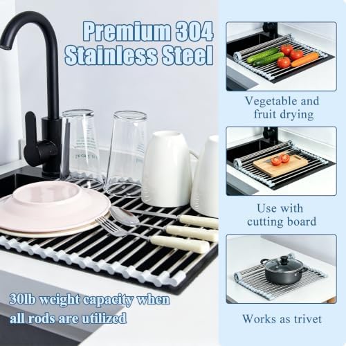 Roll Up Dish Drying Rack Over Sink, Use 304 Stainless Steel, 17.7"x15.7" - Image 5