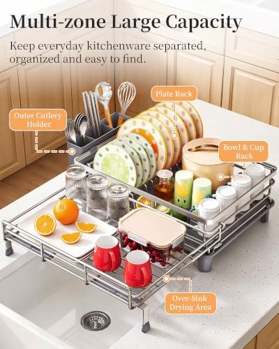 Expandable Dish Drying Rack for Kitchen Counter, Stainless Steel - Image 4