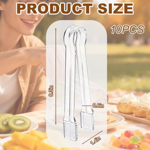 10Pcs Clear Plastic Serving Tongs, 6.3 Inches Small Disposable - Image 2