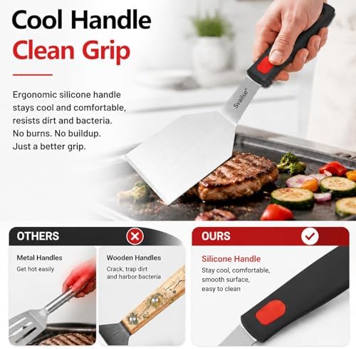 Metal Spatula of 2, Stainless Steel Solid & Slotted Turner Set - Image 4