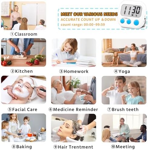 Timer for Kids Digital Kitchen Timers for Cooking- 2 Pack Blue White - Image 2