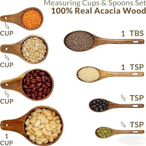 8 Piece Wooden Measuring Cups and Spoons Set, Handcrafted Kitchen Tool - Image 5