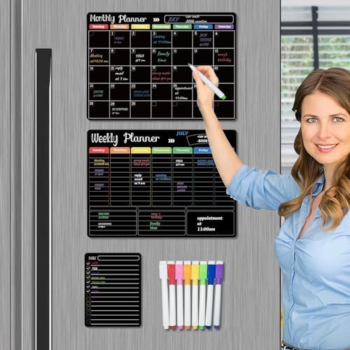 Hivillexun Magnetic Black Dry Erase Calendar White Board Set - Image 6