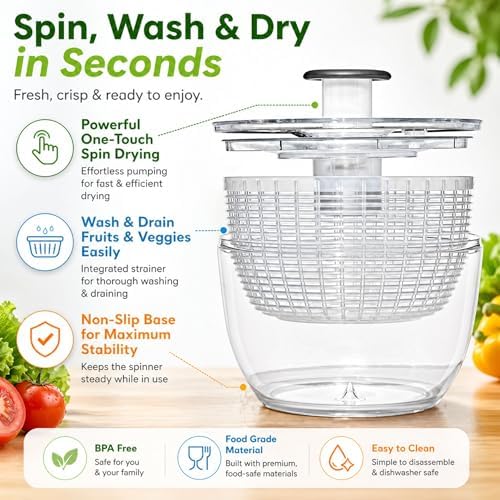 Good Grips Salad Spinner 6.3 Qt – Large Lettuce Spinner & Salad Cleaner - Image 4