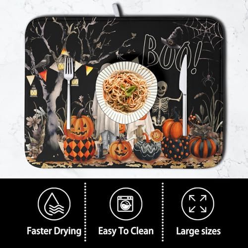 Halloween Dish Drying Mat for Kitchen Counter 16x18 Inch Black Ghost Pumpkins - Image 4