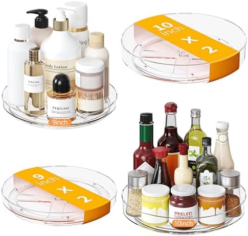 4 Pack Clear Lazy Susan, 9+10 Inch Turntable Organizer, Non-Skid Rotating Tray by Lulltou