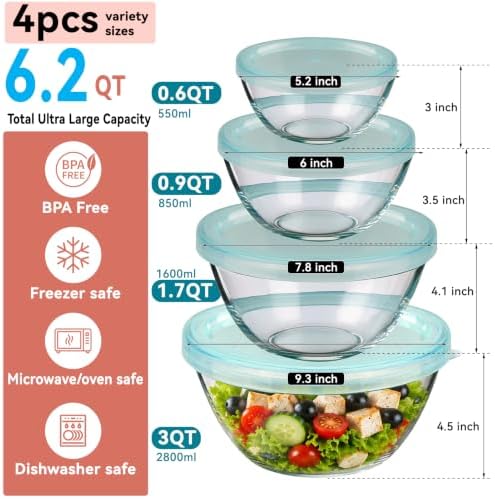 YUANYE 4 Pack Glass Mixing Bowls - Image 4