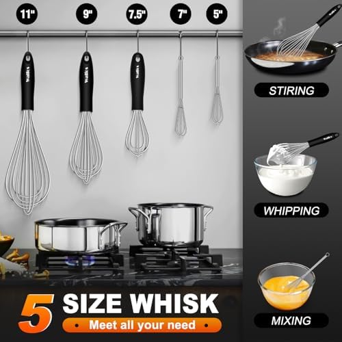 Stainless Steel Whisk Set with 7"+5" Mini whisks, Walfos Heavy Duty Whisks - Image 4