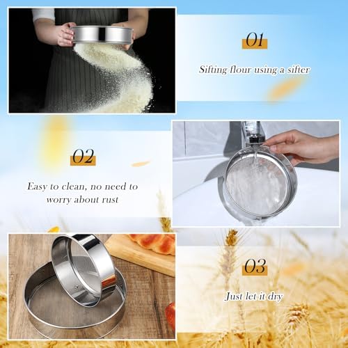 Patelai 2 Pcs Stainless Steel Round Flour Sifter Sieve Fine Mesh - Image 3