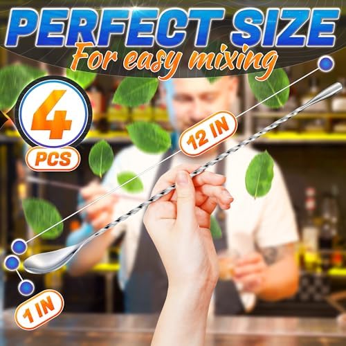 Bar Stirring Spoon 4 Pcs, 12 Inch Long Stainless Steel Bar Spoons - Image 2
