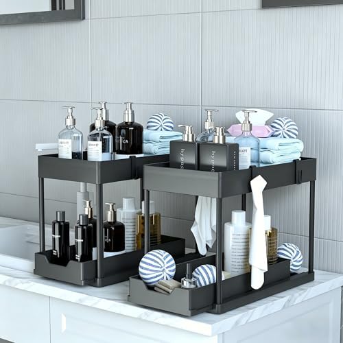 DEKAVA Under Sink Organizer 2 Pack, Bathroom Cabinet Organizer, 2 Tier Sliding - Image 3