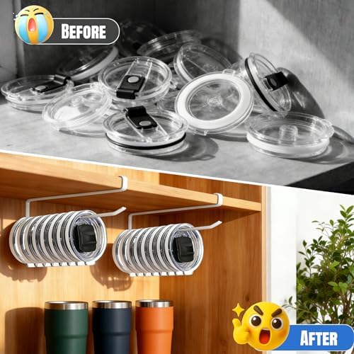 1 Pack Tumbler Lid Organizer, No Adhesive or Drilling, Kitchen Space Saver - Image 6