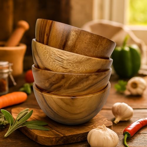 Wood Bowls, 5 In Solid Acacia, Dessert & Prep Bowl - Image 2