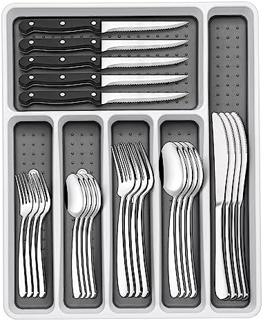 49-Piece Silverware Set with Organizer, Heavy Duty Stainless Steel Flatware Set by EWFEN