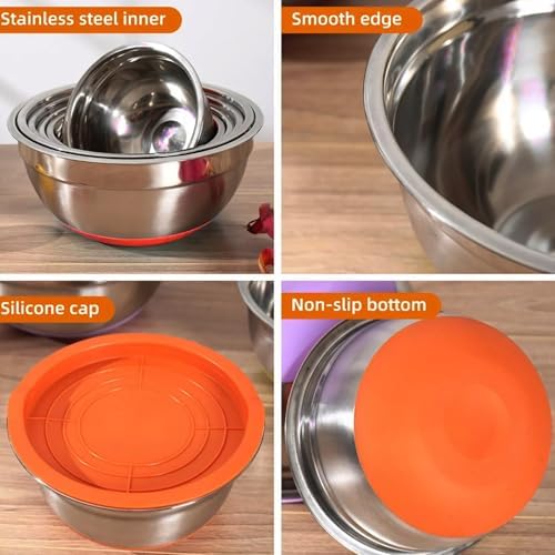 Mixing Bowls with Lids 6 Piece, Stainless Steel Nesting Bowls Set - Image 6