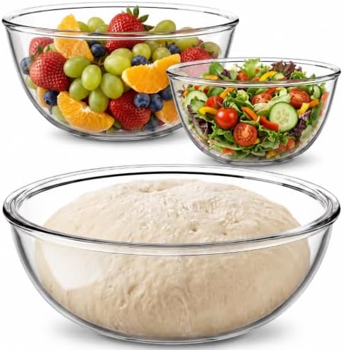 3 Pack Large Glass Mixing Bowl Set 7QT, 2.2QT Borosilicate by Yiyiring