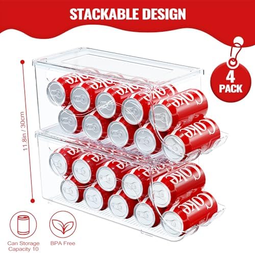 SCAVATA 4 Pack Stackable Refrigerator Organizer, Soda Can Dispenser Pop Cans - Image 2