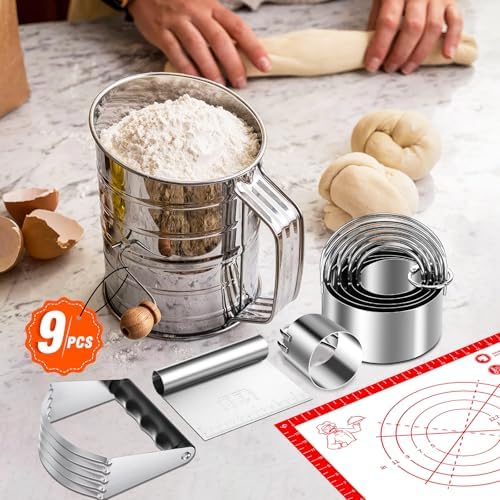 9PCS Stainless Steel Pastry Blender Set, 3 Cup Flour Sifter, Biscuit Cutter - Image 3