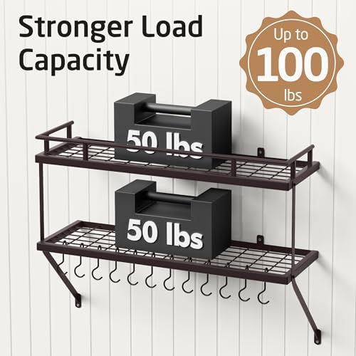 KES 30-Inch Oiled Bronze Pot Rack Wall Mounted, 100 Lbs Capacity, 12 Hooks - Image 4