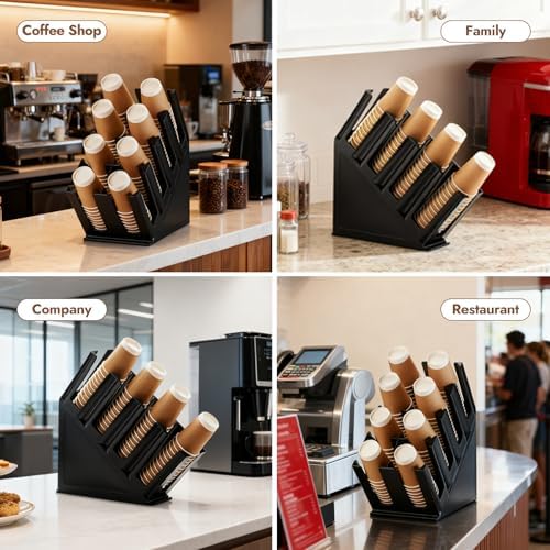 CURTA Paper Cup and Lid Holder, Disposable Paper Cup Dispenser 4 Compartment - Image 5